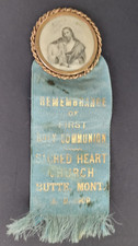 Antique Catholic First Communion Silk Button Badge 1909 Butte Montana picture