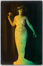 RPPC Beautiful Women Mermaid Dress Studio Photo Postcard hand colored picture