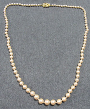 Vintage signed Monet filigree flower clasp hand knotted faux pearls necklace picture