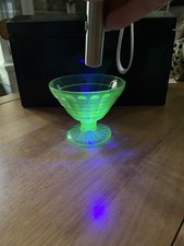 Vintage Hocking Glass Co. Block Optic Green depression Glass Sherbet Dish picture