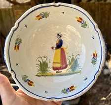 Henriot Quimper #178 Double Handle Hand Painted Bowl - Breton Folk Art - France picture
