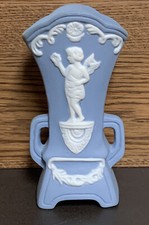 Vintage JASPERWARE Angel Cherub BLue White Vase Made In JAPAN 5