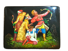 1980s USSR 22K GOLD OOAK 01 PRINCESS FROG RUSSIAN LACQUER BOX KING THREE PRINCES picture