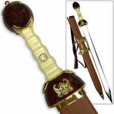 Maximus Roman Gladiator Sword Gold Medieval Gladius | Leather Wrapped Scabbard picture
