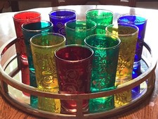Bohemian Czech Glasses Vibrant Colors 5 oz  Set of 10 Gold Gilt Gorgeous picture