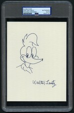 Walter Lantz signed autograph 5.5x7 Original Woody Woodpecker Sketch PSA Slabbed picture