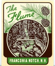 VINTAGE FRANCONIA NOTCH NEW HAMPSHIRE THE FLUME STATE SOUVENIR TRAVEL DECAL 1948 picture