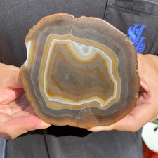 0.58lb Natural striped agate quartz crystal slice rough mineral specimen picture