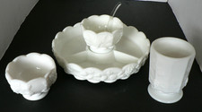 VINTAGE WESTMORELAND MILK GLASS SET - RELISH DISH, VASE/TUMBLER, SUGAR CUP picture