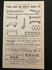 1883 Antique Ad Page Towel Rack and Novelty Wood & Iron, Virequine, Kakas Fur MA picture
