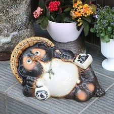 Japanese SHIGARAKI ware TANUKI Pottery Lucky charm Lie down and rest Japan NEW picture