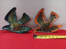 Pair of Curtis Jere Mid Century Copper Enamel Dove sculptures MCM RARE Orange picture