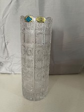 Vintage Czech Bohemian 24% bpo Crystal Vase Various Cuts Thick Glass Heavy 10” picture