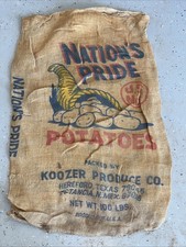 VTG Nation's Pride NM Potato Burlap Bag 100 lbs Gunny Sack Super Rare Antique picture