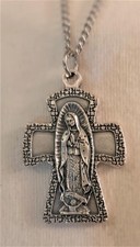 Lovely Etch Detail Our Lady of Guadalupe With Oval Aura Silvertn Cross Necklace picture