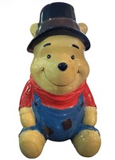 Disney Winnie the Pooh Ceramic Cookie Jar Top Hat Overalls Handpainted New picture