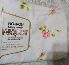 Vintage Pequot No-Iron Luxury Muslin  Pink Rosebuds Design Twin Fitted Sheet USA picture