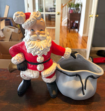 Vintage 1968 Atlantic Mold Santa Claus Ceramic Toy Sack Planter Bell Christmas picture