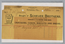 1899 Billhead  Scheuer Brothers Biscuits, Crackers, Scranton, PA picture