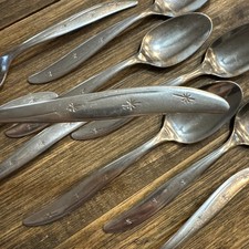 Superior Stainless Flatware Atomic Starburst 3 Stars MCM USA Teaspoons Lot Of 10 picture