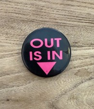 VTG 70s 80s Out Is In Pink Triangle Gay Pride LGBTQ Pin Button Lesbian Pinback picture