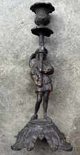 1850s Antique Bronze Ornate Gentlemen Figural Candlestick 11