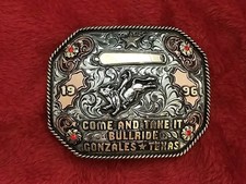 BULL RIDING 1996 X~Treme Rodeo Champion Trophy Buckle☆Gonzales Texas☆RARE☆133 picture
