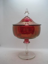 Vintage Cranberry Flashed Lidded Glass Compote picture