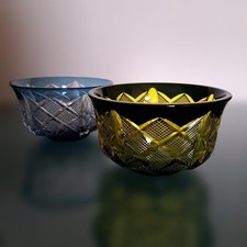 Kitaichi Glass Cut Crystal Small Bowls Pair With Box Japanese Glass Clear picture