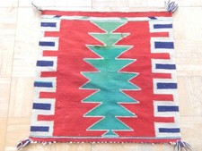 ANTIQUE VIBRANT 1890-1915 GERMANTOWN NAVAJO SAMPLER SIZED RUG WEAVING W/ TASSELS picture