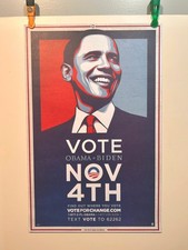 AUTHENTIC NEW 2008 OBAMA VOTE campaign poster Shepard Fairey OBEY - stored FLAT picture