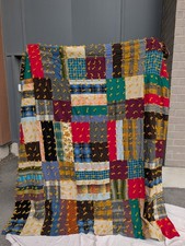 Vintage Hand Tied Scrap Patchwork Quilt 94x82 Feedsack Wool Folk Art Reversible picture