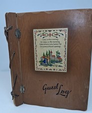 Vtg 1940's Guest Log Book New York State Ephemera Wooden Covers Becker Family  picture