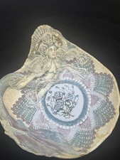 Vintage  Mermaid Clay & Lace Decoupage Clam Shell Trinket Dish Ring Holder picture