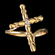 Vintage Cross Ring Baguette Cut Diamond 10k Yellow Gold Christian Religious Gift picture