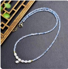 Aquamarine Pearl Necklace Tiny 2.5mm Beaded Healing Delicate Women Crystal picture