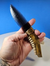 Perfect Flaking SMOKEY CLEAR LACE Obsidian Knife~Deer Jawbone~Master Knap~SHARP picture