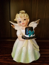 Vintage March Birthday Girl Angel Figurine with Shamrock Top Hat Japan picture