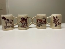 Vtg Stoneware Hunting Dog Mug Set 4 Lincoln Creative Crafts Tomahawk WI Northwoo picture