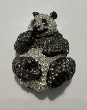 SIGNED SWAROVSKI BLACK DIAMOND CRYSTAL PANDA BEAR PIN BROOCH picture