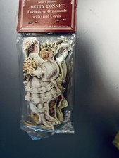 VTG 6 Betty Bonnet Die-Cut Cardboard Embossed Christmas Ornaments by  Shackman picture