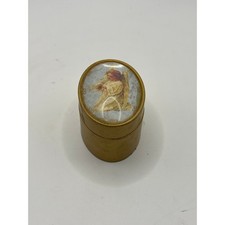 Vintage Guardian Angel Trinket Box Gold Oval Domed Religious Keepsake Box picture