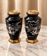 Vintage 1940 - 1960 moriage dragon ware salt and pepper shakers, black and gold picture