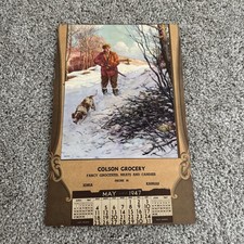 1947 Advertising Wall Calendar Colson Grocery Ionia KS Meat Candy Hunter & Dog picture