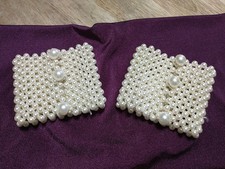 Wedding Faux Pearl Cuffs Bracelets Set Of 2 STRETCH CLASSY ACCENT 2 3/4 X 7 1/4