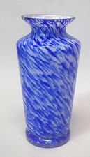 Handblown Blue And White Splatterglass Vase 5 1/2” picture