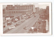 Appleton Wisconsin WI Postcard 1915-1930 College Avenue Street View Parked Autos picture