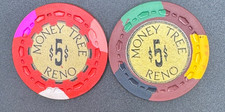 2 Money Tree Reno $5 Casino Chips 1969 & 1978. Clean Edge picture