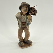 Vintage SIC Hand Carved Wood Figure Farmer 7” Made In France picture