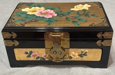Vintage Asian-Style Black Lacquer Jewelry Chest With Two-Tier Design picture